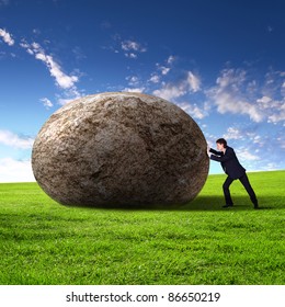 Image Businessman Rolling Giant Stone Stock Illustration 85111465