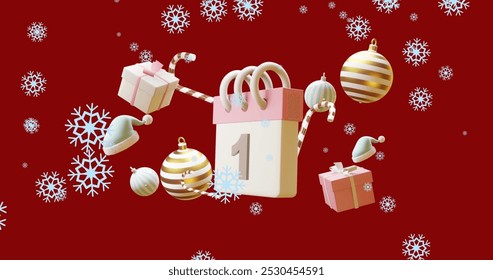 Image of calendar with 1 number date and christmas decorations. Christmas, festivity, tradition and celebration concept digitally generated image. - Powered by Shutterstock