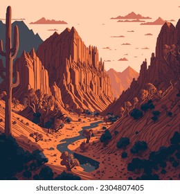 The image captures a mesmerizing sunset at Zion National Park, with a vibrant red sky and majestic natural formations. It exudes tranquility and invites viewers to embrace the serene beauty 
