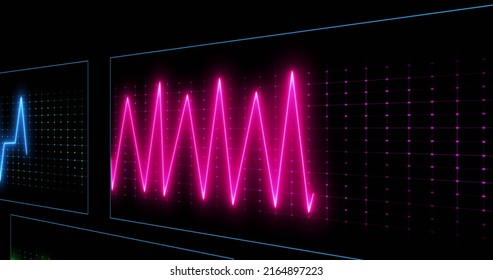 Image of cardiograph over black background. global medicine and digital interface concept digitally generated image.