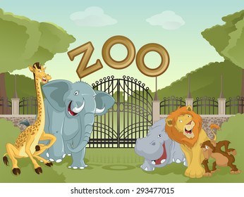 Image of cartoon zoo  with animals