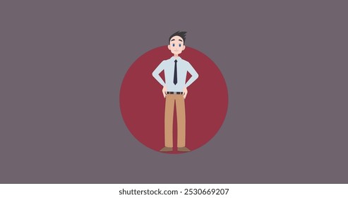 Image of caucasian businessman making presentation on purple background. Communication and business concept digitally generated image. - Powered by Shutterstock