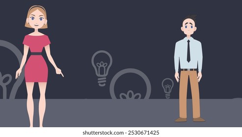 Image of caucasian businesswoman and businessmen making presentation over black background. Communication and business concept digitally generated image. - Powered by Shutterstock