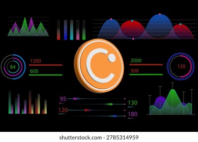 an image of the celsius-cel virtual currency on a digital background. 3d illustrations.