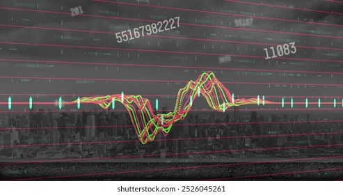 Image of changing numbers floating over data processing against aerial view of cityscape. Computer interface and business data technology concept - Powered by Shutterstock