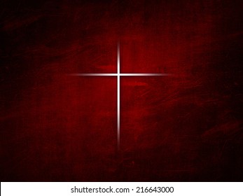 Image Of Christian Cross On Dark Red Background.