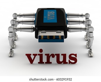 image computer virus in the form of a stick, like a cockroach, spider and ant with iron paws, and text, virus, white background. 3D rendering - Powered by Shutterstock