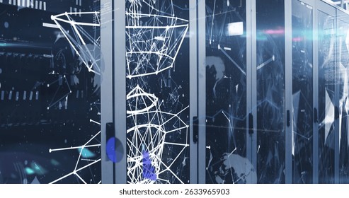 Image of connections and data over servers. Computers, network, data processing and technology concept digitally generated image.