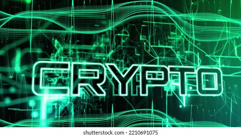 Image Of Crypto Text Over Data Processing On Black Background. Social Media And Digital Interface Concept Digitally Generated Image.