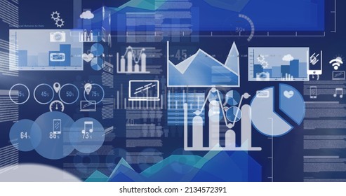 Image Of Data Processing On Blue Background. National Administrative Assistant Day And Celebration Concept Digitally Generated Image.