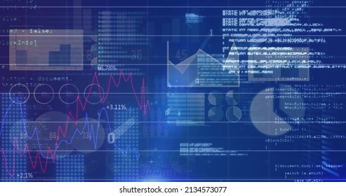 Image Of Data Processing On Blue Background. National Administrative Assistant Day And Celebration Concept Digitally Generated Image.