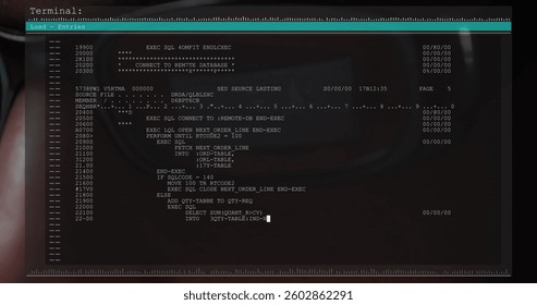 Image of data processing on computer screen over close up of man's face with glasses. global technology, online security, identity and programming concept digitally generated image.