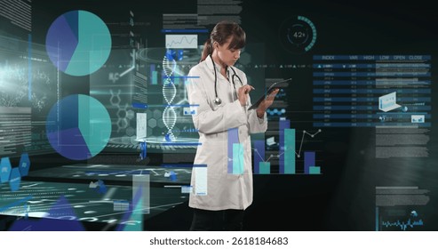 Image of data processing over businessman. Global medicine healthcare and data processing concept digitally generated image.
