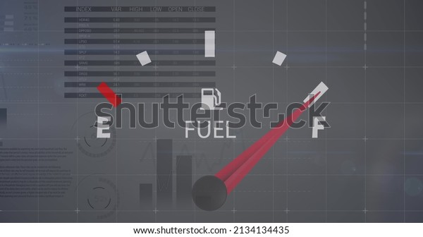 Image of data processing over car panel. global\
business, finances, connections and digital interface concept\
digitally generated\
image.