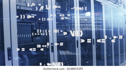 Image of data processing over computer servers. Global computing and data processing concept digitally generated image.