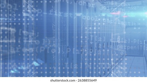 Image of data processing over computer servers. Global technology connections and data processing concept digitally generated image.