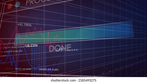 Image of data processing over grid. global technology, connections and digital interface concept digitally generated image.