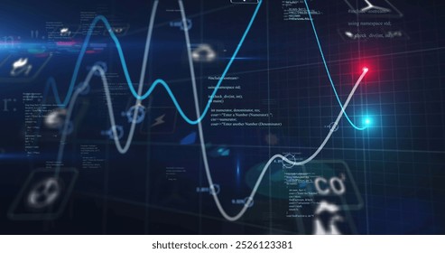 Image of data processing over grid on black background. Global business finances connections and digital interface concept digitally generated image.