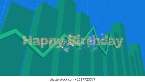 Image of data processing over happy birthday text. global business and digital interface concept digitally generated image.