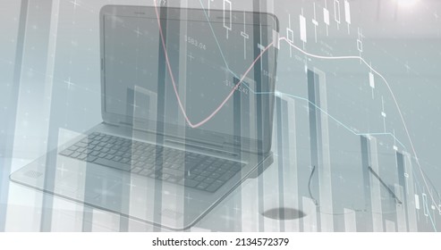 Image Of Data Processing Over Laptop. National Administrative Assistant Day And Celebration Concept Digitally Generated Image.