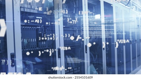 Image of data processing over server room. Global technology, computing and digital interface concept digitally generated image. - Powered by Shutterstock