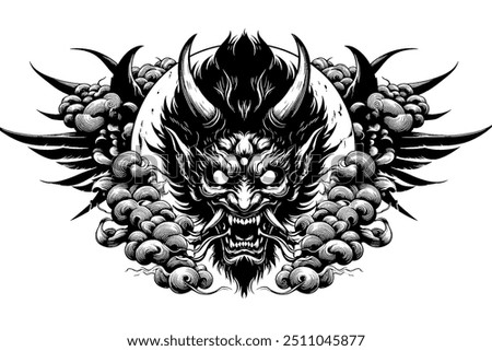 Image of demon samurai oni mask hannya mask japanesse skull style head tattoo illustration design