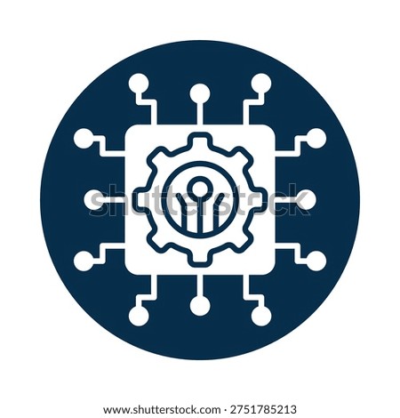 An image depicting a complex circuit board with a central gear icon, surrounded by numerous connecting nodes and pathways, symbolizing interconnected technology and machinery.