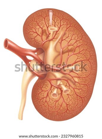 image depicting a normal kidney with a microvascular view highlighting the renal artery and arteriole  Stock photo © 