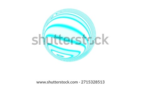 The image depicts a spherical object with a vibrant turquoise hue. The sphere is adorned with intricate, swirling patterns that create a sense of movement and depth. The background is plain white, which accentuates the vivid colors and detailed design of the orb.