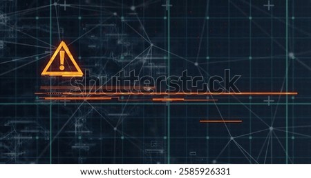 Image of digital grid and exclamation mark over black background. alert, warning, emergency, caution, cybersecurity, threat