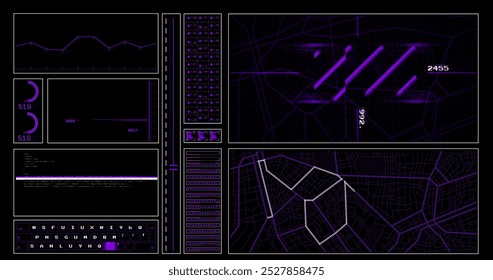 Image of digital interface and data processing on black background. Statistics, computing and data processing concept digitally generated image.