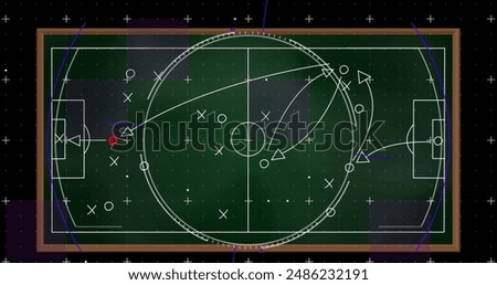 Image of digital interface over tactic plan of game. World cup soccer concept digitally generated image.