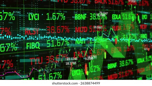 Image of digital screen with financial data and graphs. Global finance, economy and technology concept digitally generated image.