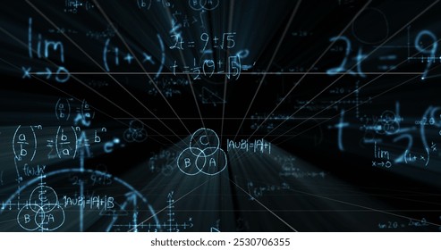 Image of digital screen with math formulas over black background. Science, math, knowledge and education concept digitally generated image. - Powered by Shutterstock