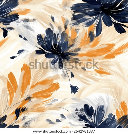 The image displays an abstract, seamless pattern featuring stylized floral or feathery elements in a painterly style