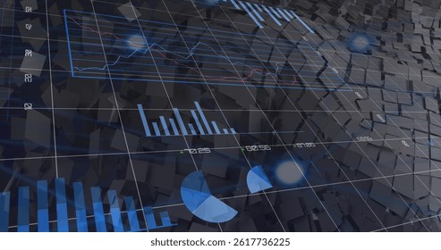 Image of diverse data and graphs on digital screen. global business, finance, economy and technology concept digitally generated image.