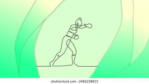 Image of drawing of female boxer punching and shapes on green background. Global sport and abstract background concept digitally generated image. - Powered by Shutterstock