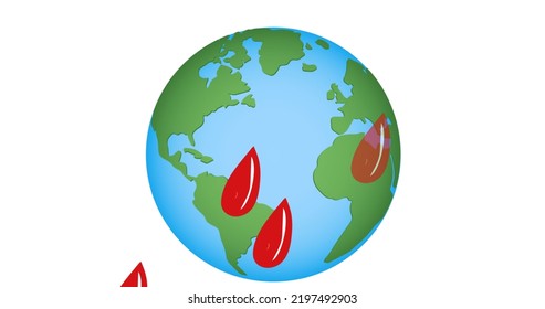 Image Of Drops Of Blood Over Glob. World Blood Donor Day Concept Digitally Generated Image.