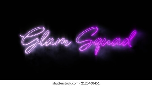 Image Of Emerging Purple Glam Squad Neon Billboard Against Black Background