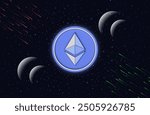 Image of ethereum-eth virtual currency on digital background. 3D drawings.