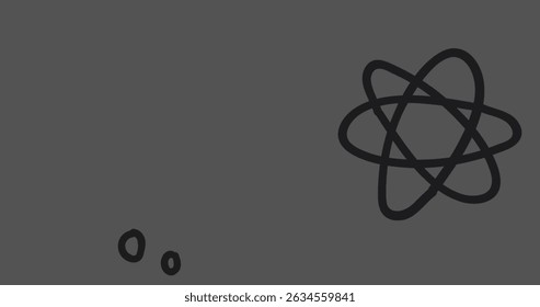 Image of falling molecules over dark background. Science week, data processing concept digitally generated image.