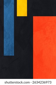 The image features an abstract composition of geometric shapes in a variety of bold colors. Not created by AI