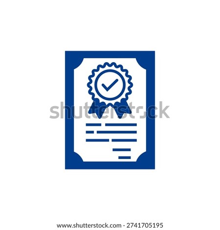 The image features a blue certificate with a checkmark icon in the center. The certificate has a classic design with a decorative border and a ribbon at the top. The visual style is clean, modern, and professional. The image is isolated on a white background, making it versatile for various commercial uses.