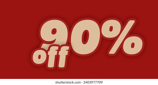 The image features bold "90% off" text in beige on a red background, suitable for advertising significant sales and discounts.