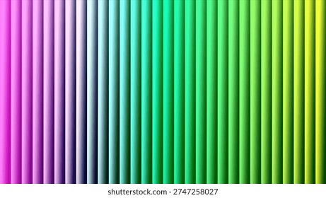 the image features a series of cylindrical objects arranged in a gradient pattern with colors transitioning from pink to purple, blue, green, and yellow the cylinders are uniform in size and are positioned vertically in the frame the background is white