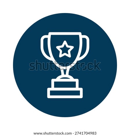 The image features a trophy cup with a star icon at the top, symbolizing achievement and victory. The design is simple, clean, and modern, with a flat, two-dimensional style. The trophy is rendered in a light gray color, contrasting sharply against the solid white background. The image is isolated on a white background, making it versatile for various design and commercial uses.