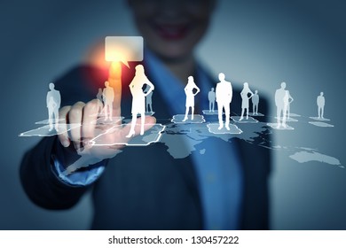 Image of female touching virtual icon of social network - Shutterstock ID 130457222