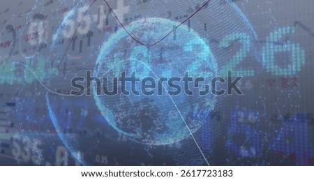 Image of financial data moving over globe with connections. economy, finance and technology concept digitally generated image.