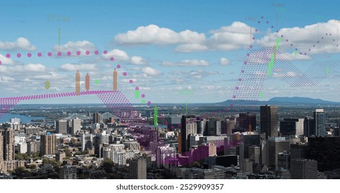 Image of financial data processing over buildings. Global finance, business, connections, computing and data processing concept digitally generated image. - Powered by Shutterstock