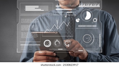 Image of financial data processing over businesswomen using tablet. global business, finances, data processing and digital interface concept digitally generated image. - Powered by Shutterstock